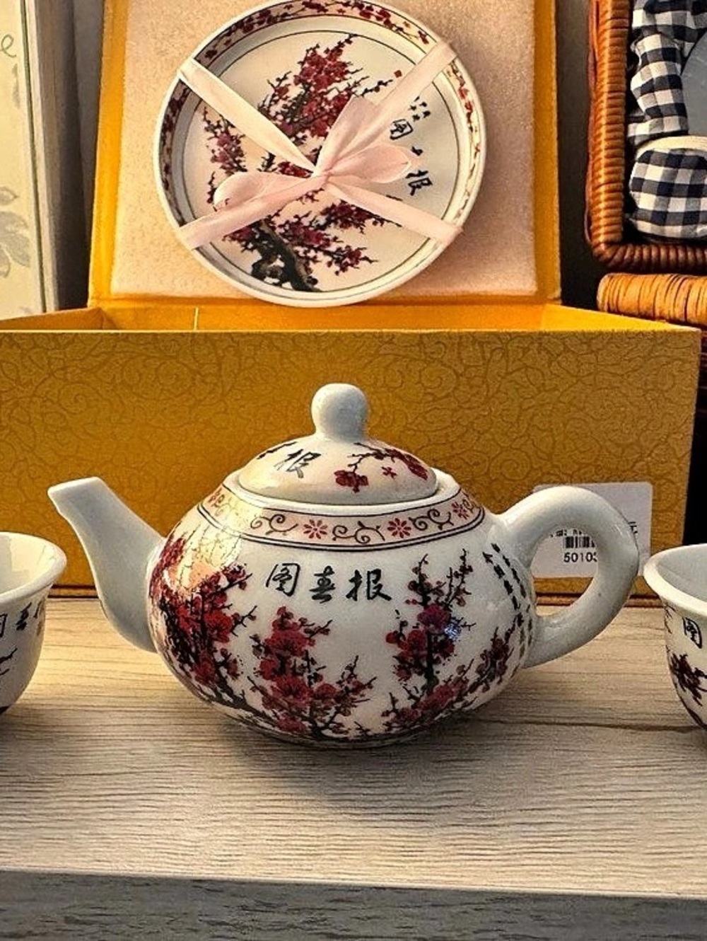 Vintage miniature Floral Tea Set in White & Red